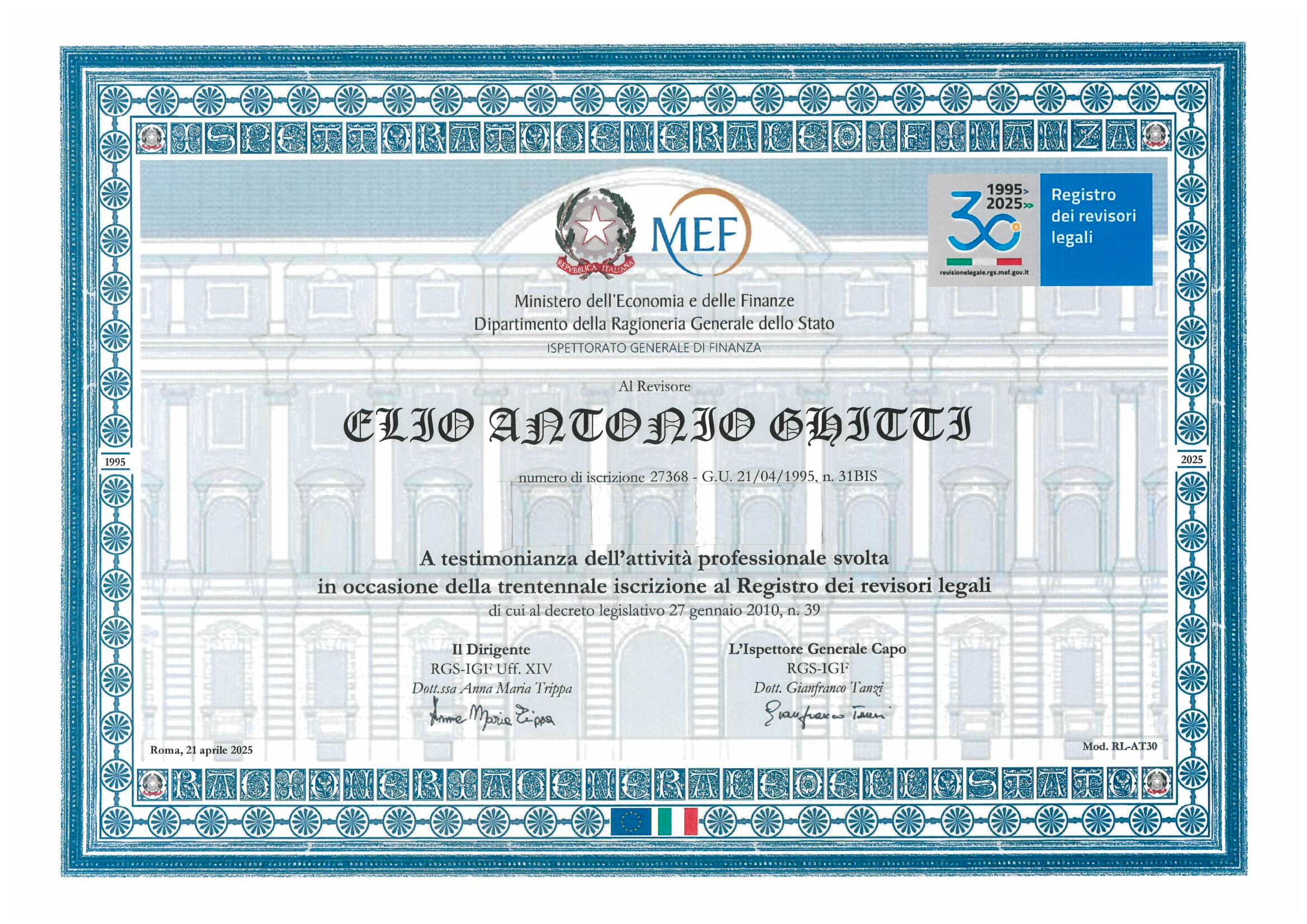 Attestato MEF EG