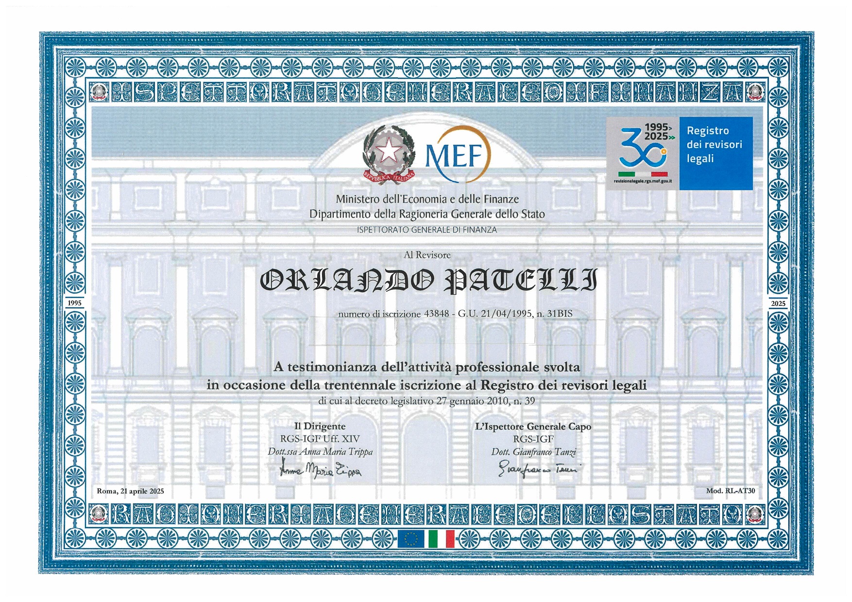 Attestato MEF OP